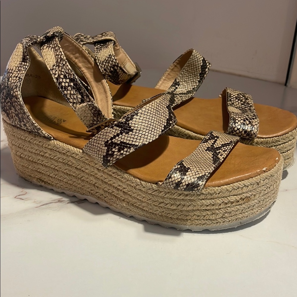 Snakeskin Platform Wedge Sandals